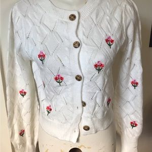 Dreamers by Debut Grandamacore Cardigan with Embroidered Flowers - Size Medium